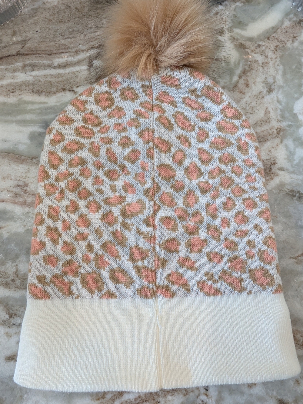 bebe Ladies Leopard Knit Hat & Scarf Set in Beige/Pink - Picture 13 of 16